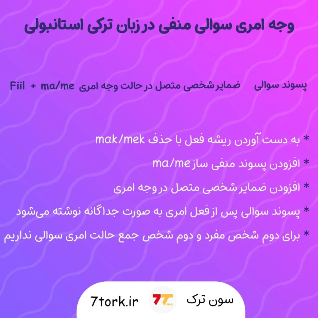 وجه امری در ترکی استانبولی در حالت سوالی منفی