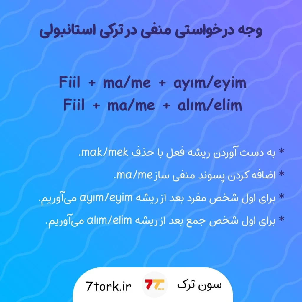 وجه درخواستی در ترکی استانبولی در حالت منفی