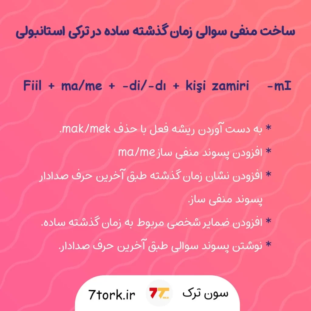 فرمول منفی سوالی زمان گذشته ساده در ترکی استانبولی