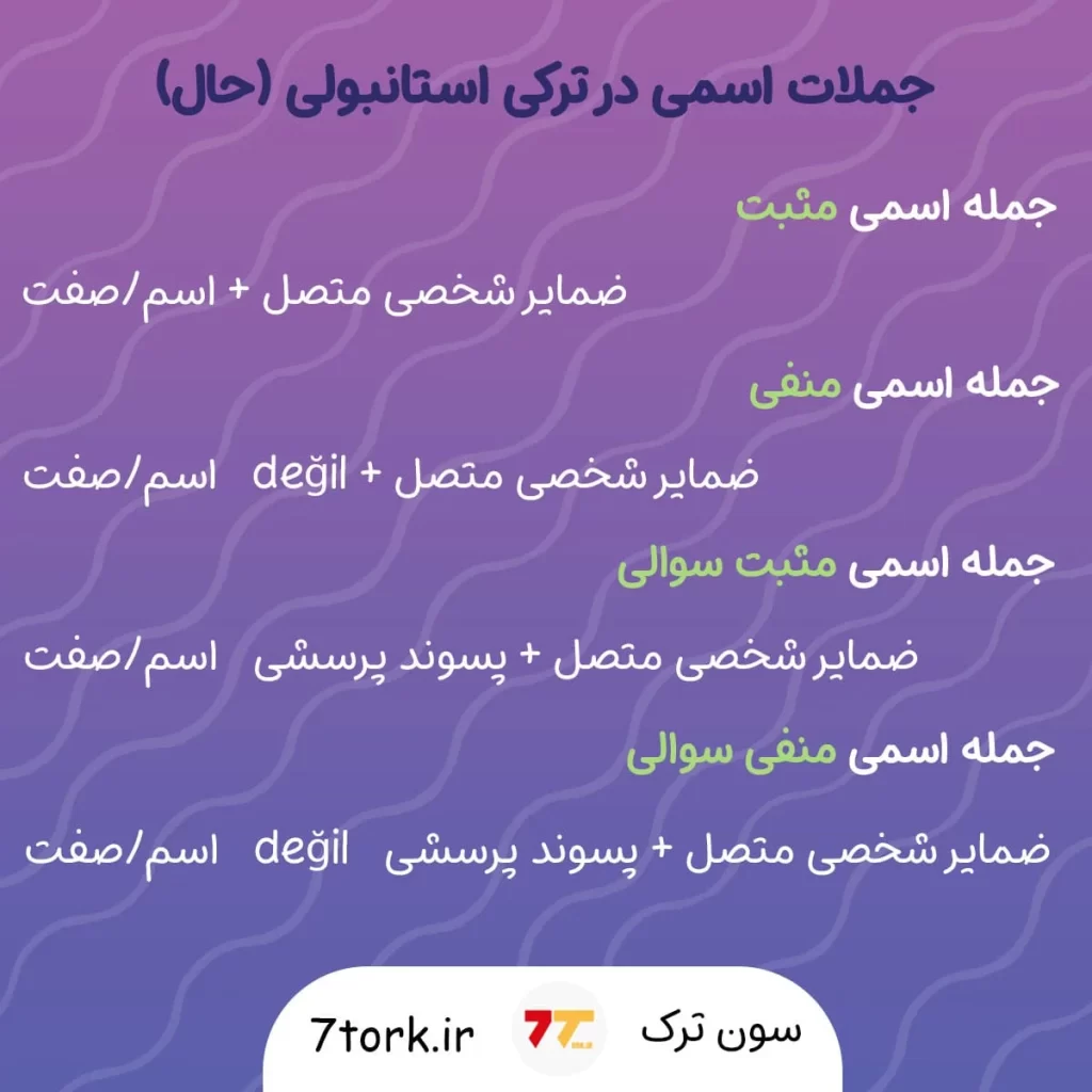 خلاصه نکات زمان حال جملات اسمی در زبان ترکی استانبولی
