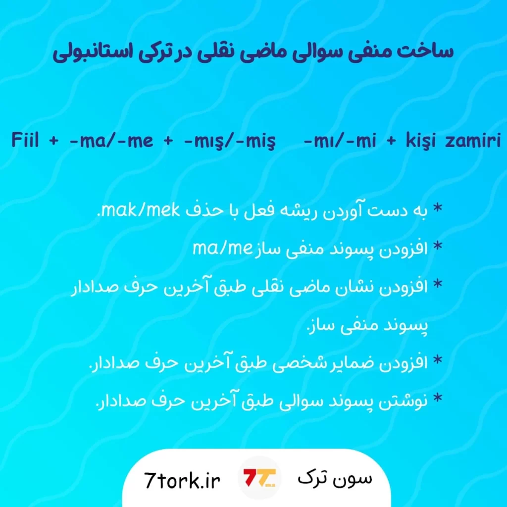 آموزش تصویری حالت منفی سوالی ماضی نقلی در ترکی استانبولی