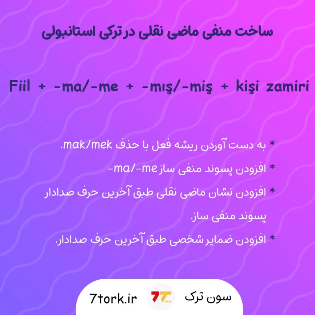 آموزش تصویری حالت منفی ماضی نقلی در ترکی استانبولی