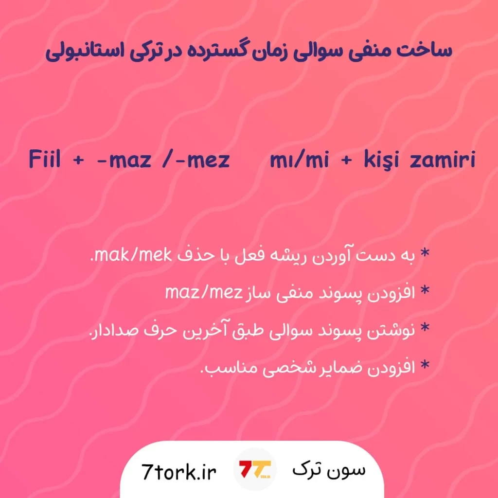 آموزش تصویری ساخت منفی سوالی زمان گسترده در ترکی استانبولی