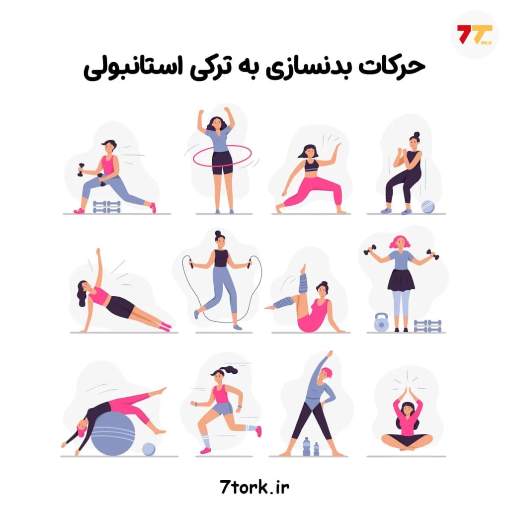 آموزش تصویری جدول لغات ورزشی به ترکی استانبولی (حرکات بدنسازی)