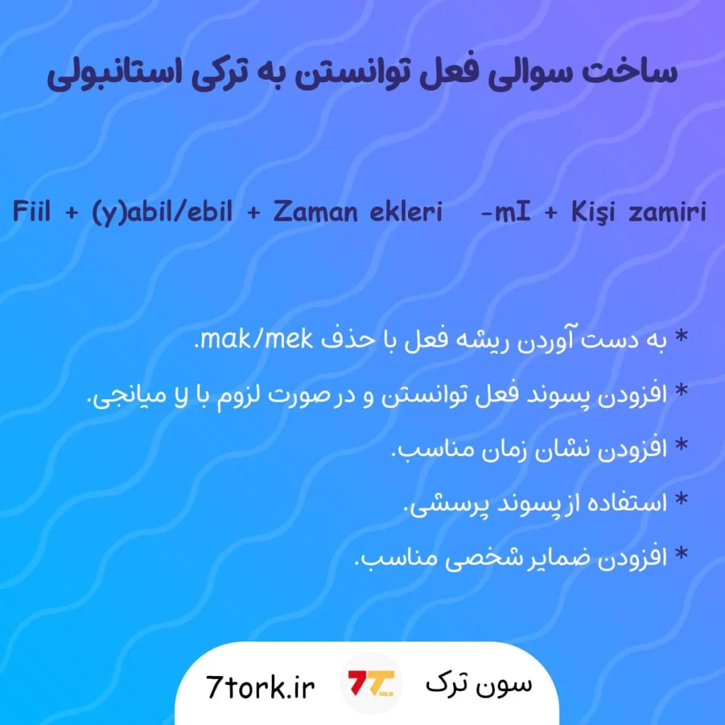 آموزش تصویری حالت سوالی فعل توانستن به ترکی استانبولی